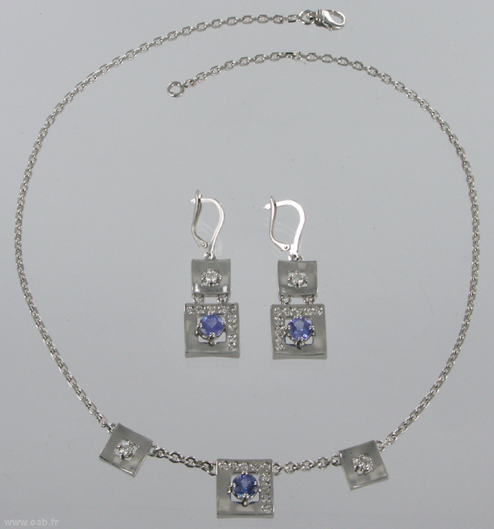 collier et boucles d'oreilles tanzanite set diamants